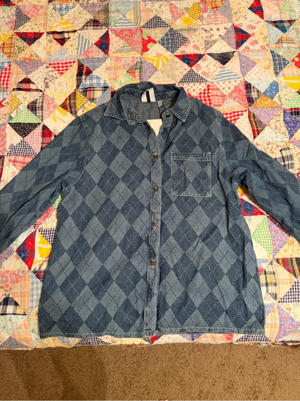 Denim Argyle Button-Up Jacket/Shirt